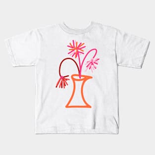 RED FLOWERS IN ORANGE VASE Kids T-Shirt